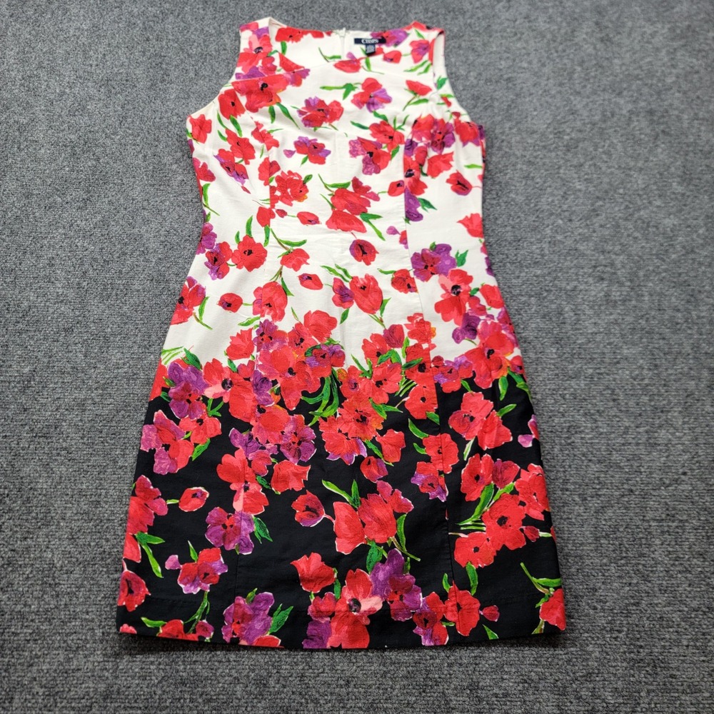 Chaps Womens Floral Sheath Dress Red Purple White Black Size 6 Sleeveless Knee